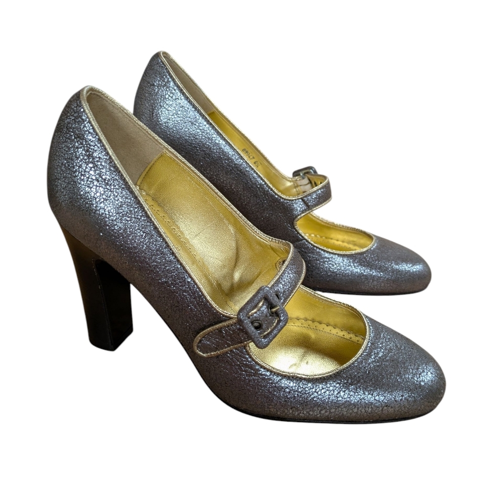 J. Crew Crackle Metallic Leather Mary Jane Pump Size 6.5 - Picture 13 of 13